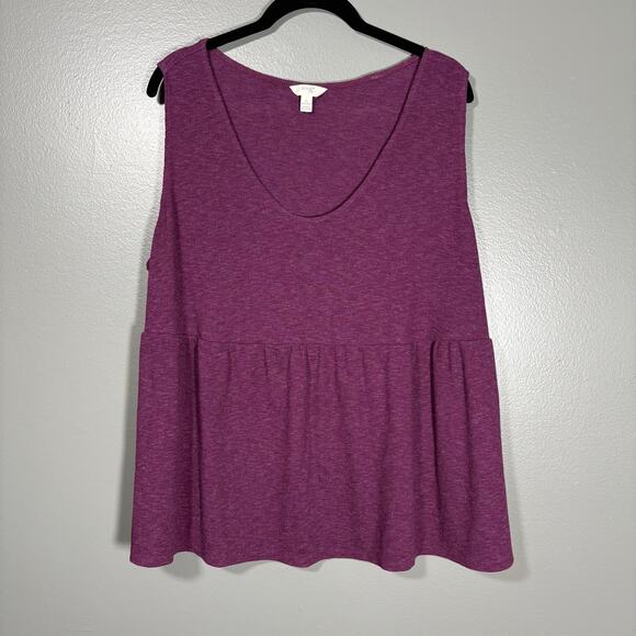 Terra & Sky Dark Purple Peplum Sleeveless Knit Top - Size 1X - Women's Plus Size - Picture 1 of 6